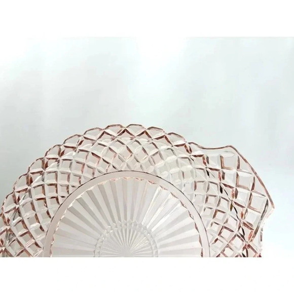 Pink Depression Glass Waffle Handled Jeannette Diamond Vintage Plate - Picture 4 of 10
